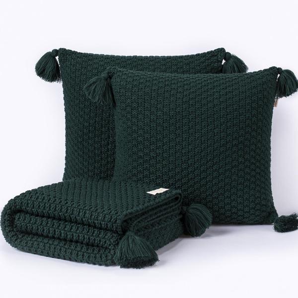 Kit Manta Sofa Sala Cama Queen 230X60 + 2 Capas 60X40 Musgo - Five Star Malhas Imagem de Kit Manta Sofa Sala Cama Queen 230X60 + 2 Capas 60X40 Musgo