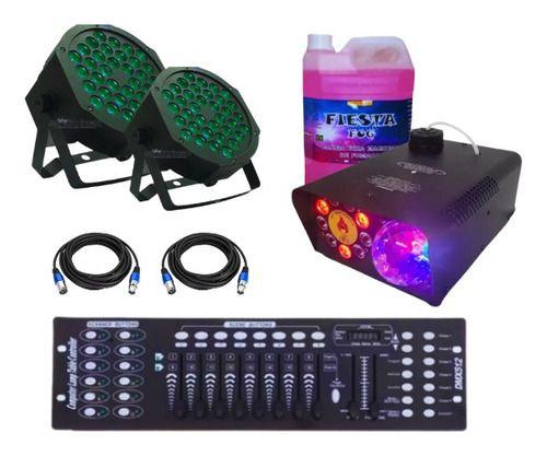 Imagem de Kit maquina 750w 110/220 + 4 parleds st-54 + mesa dmx