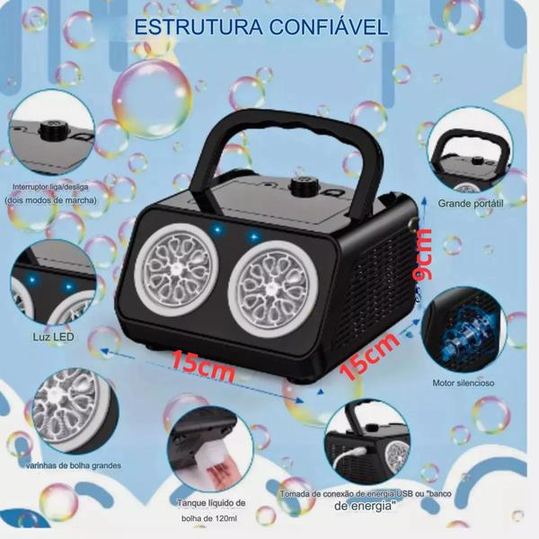 Imagem de kit Máquina Bolha De Sabão Portátil Com Liquido Enxames De Bolhas Com Luzes 120ML USB  Blower553