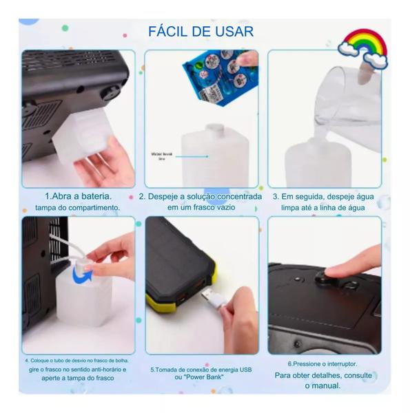 Imagem de kit Máquina Bolha De Sabão Portátil Com Liquido Enxames De Bolhas Com Luzes Blower553