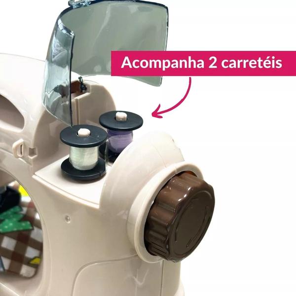 Imagem de Kit Máquina Costura E Ferro De Passar Roupa - Brinquedo Infantil Costura de Verdade