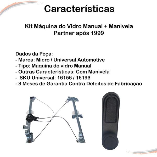 Imagem de Kit Máquina Do Vidro Manual + Manivela Partner Após 1999