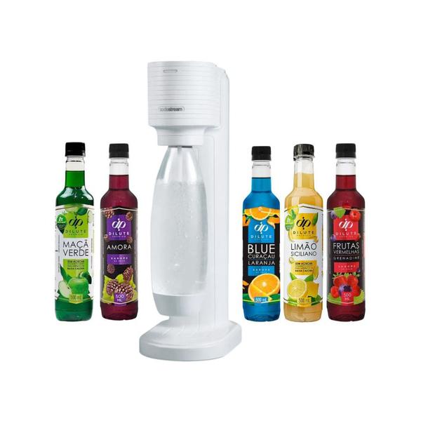 Imagem de Kit Máquina Para Gaseificar Água Sodastream Gaia Branca + 5 Dilutes Escolha seu sabor!