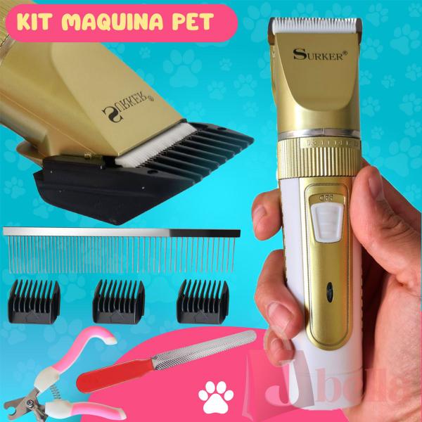 Imagem de Kit Maquina Pet + Tessoura Tosa Aparador de Pelos Cortador Dog Cat Coelho Maquininha USB Recarregável Bateria Elétrico Profissional Grooming Completo