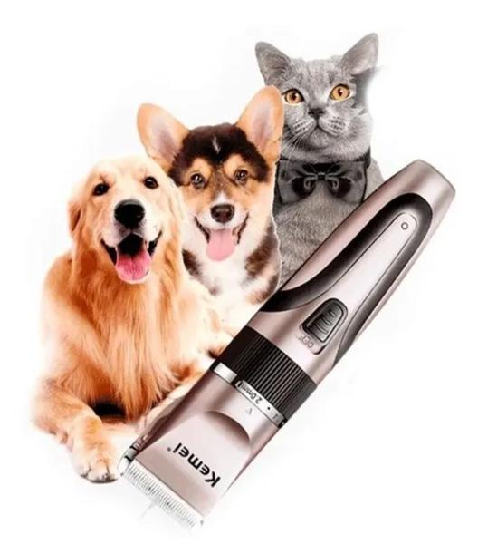 Imagem de Kit Maquina Tosa S/ Fio Bivolt Cães Gatos Tosador Pet KEMEI