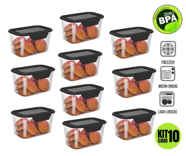 Imagem de  Kit Marmitas Fitness Potes Vasilha Plásticas Com Tampa Travas P/ Microondas Freezer 500 Ml 10 Peças