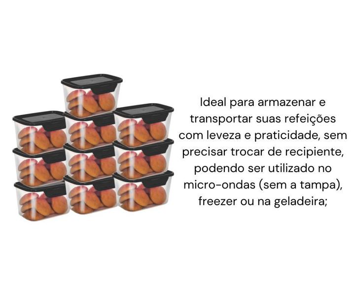 Imagem de  Kit Marmitas Fitness Potes Vasilha Plásticas Com Tampa Travas P/ Microondas Freezer 500 Ml 10 Peças