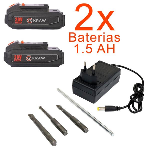 Imagem de Kit Martelete 21v KB2500-BLK Brushless Kraw 2 Baterias 1.5ah