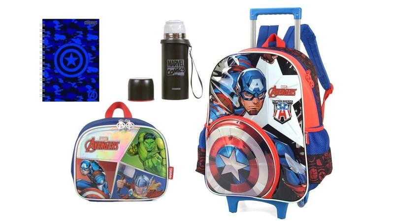 Imagem de Kit Marvel Mochila Rodas E Costas 2Em1 + Lancheira + Garrafa