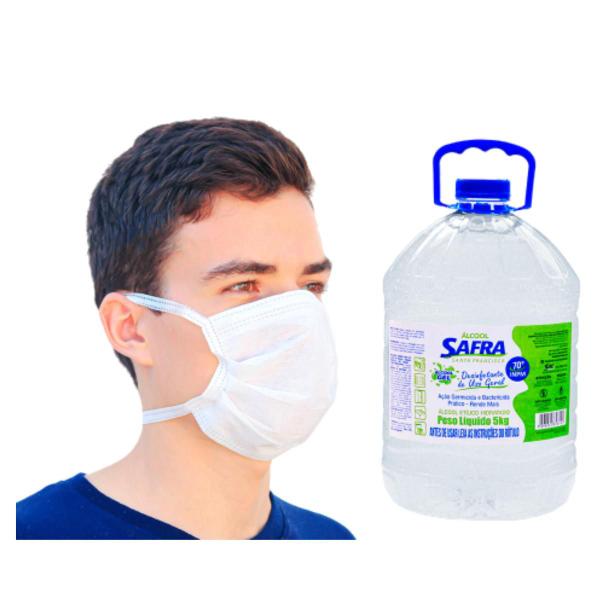 Kit Máscara Descartável 25 Unidades + Álcool em Gel 5 Litros - Safra Imagem de Kit Máscara Descartável 25 Unidades + Álcool em Gel 5 Litros