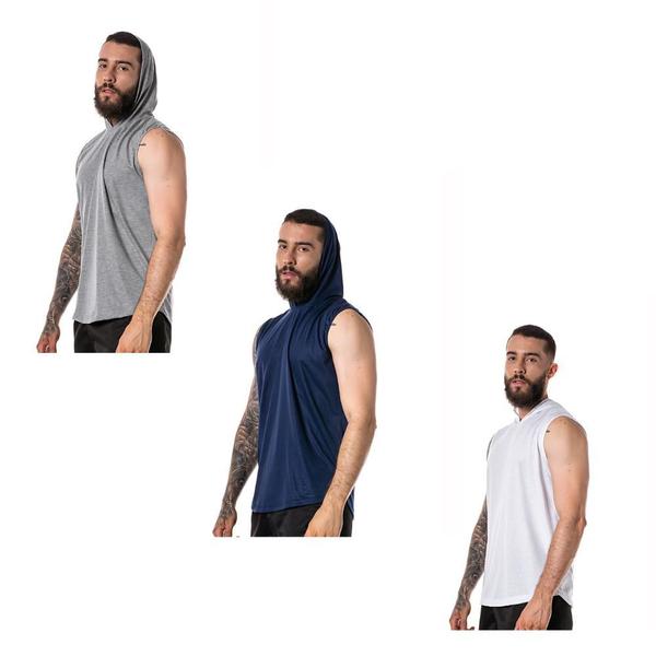 Imagem de Kit Masculino 3 Regatas com Capuz Oversized Treino Academia