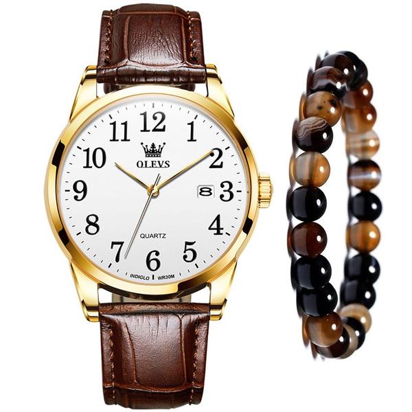 Imagem de Kit Masculino Relógio Olevs Gold Casual + Pulseira Bracelete