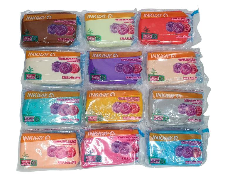 Kit Massa para Biscuit Inkway 12 Cores 85g Cada - Artesanato Imagem de Kit Massa para Biscuit Inkway 12 Cores 85g Cada - Artesanato