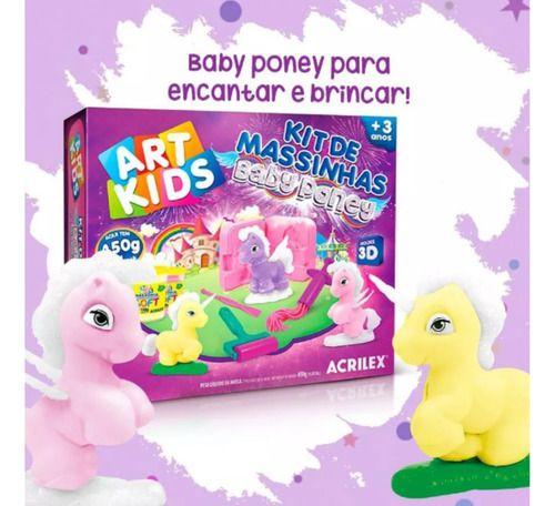 Imagem de Kit Massinha Baby Poney 450g Brincar Moldes 3d Acrilex