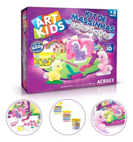 Imagem de Kit Massinha Baby Poney 450g Brincar Moldes 3d Acrilex