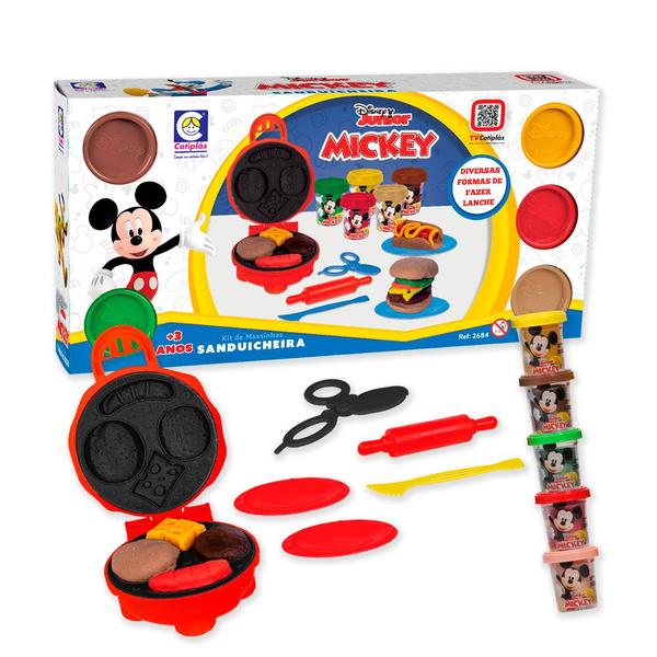 Imagem de Kit Massinha Mickey Molde Sanduicheira Hamburger Lanche