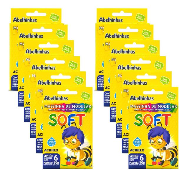 Imagem de Kit Massinha Soft Acrilex 90g - 6 Cores, 12 Unidades