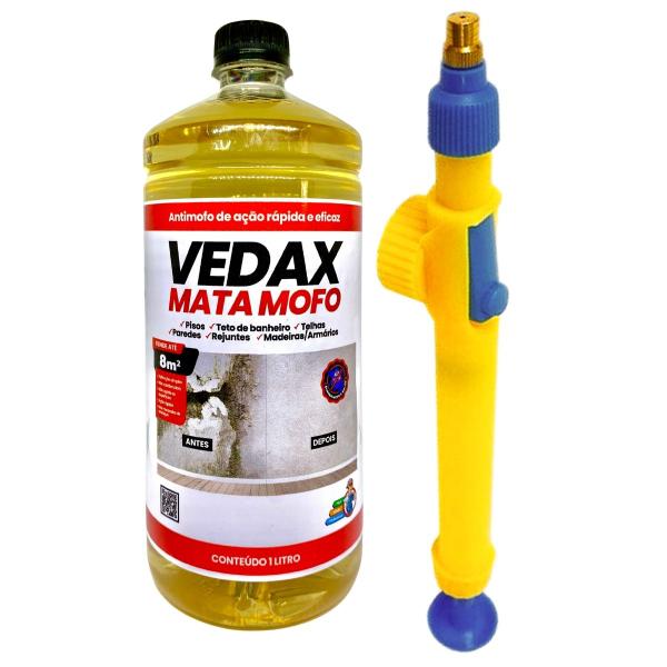 Imagem de Kit Mata Mofo 1L Vedax + Pulverizador Aplicador Antimofo Não Volta Parede Teto BanheiroGuardaRoupa