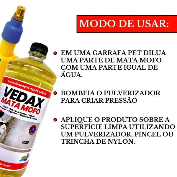 Imagem de  Kit Mata Mofo 1L Vedax + Pulverizador Aplicador Antimofo Parede Teto BanheiroGuardaRoupa