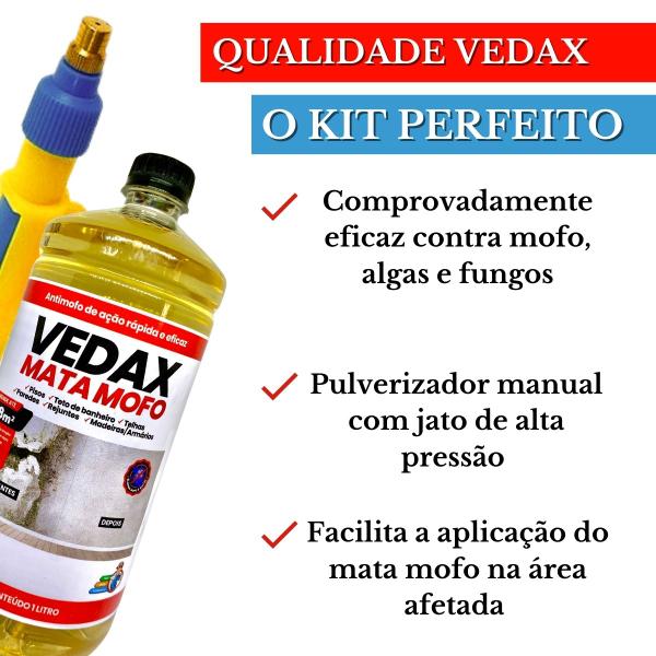 Imagem de Kit Mata Mofo 1L Vedax + Pulverizador Aplicador Bolor Antimofo Não Volta Parede Teto BanheiroGuardaRoupa