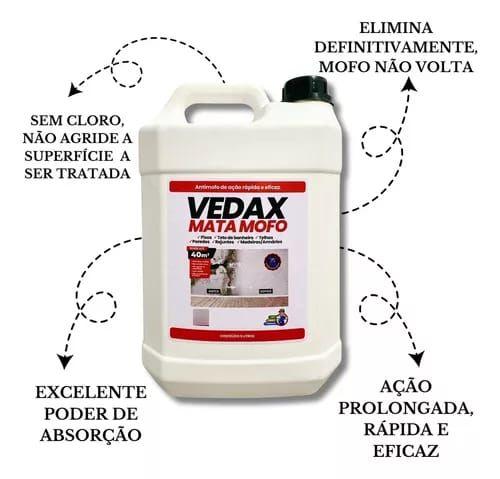 Kit Mata Mofo Vedax 5 Litros Antimofo Guarda Roupa Parede Banheiro Armário Madeira + Pulverizador Imagem de Kit Mata Mofo Vedax 5 Litros Antimofo Guarda Roupa Parede Banheiro Armário Madeira + Pulverizador