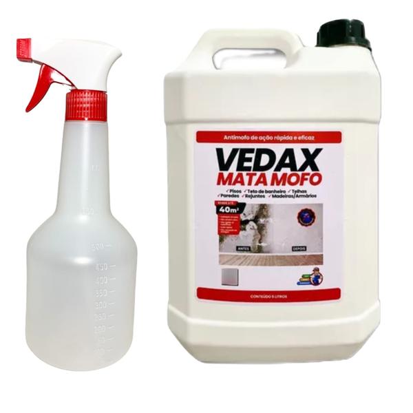 Kit Mata Mofo Vedax 5 Litros Antimofo Guarda Roupa Parede Banheiro Armário Madeira + Pulverizador Imagem de Kit Mata Mofo Vedax 5 Litros Antimofo Guarda Roupa Parede Banheiro Armário Madeira + Pulverizador