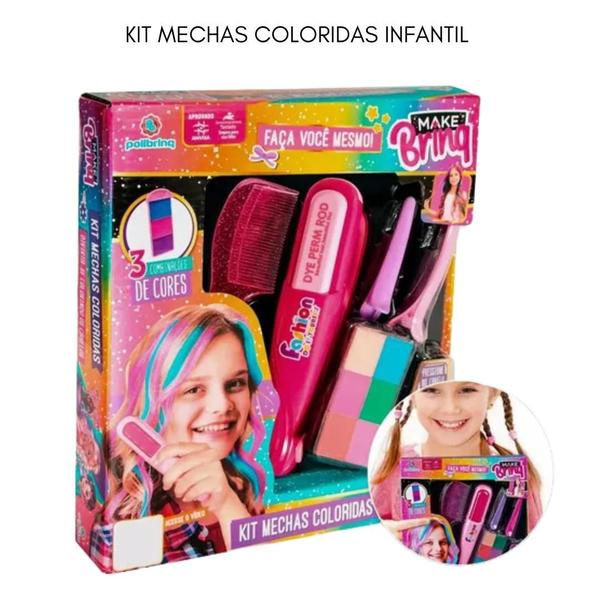 Imagem de Kit Mechas Coloridas Infantil Cabelo Menina Cores 