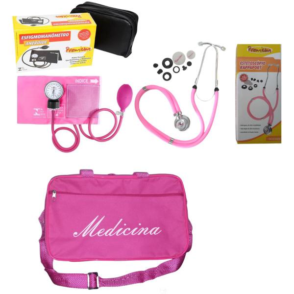 Imagem de Kit Medicina com esteto esfigmo e bolsa Rosa