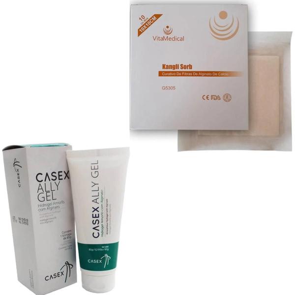 Kit Médico 1 Hidrogel Casex 85g + 10 Curativos Alginato E Calcio Caixa 10x10cm Vitamedical - Casex / Vitamedical Imagem de Kit Médico 1 Hidrogel Casex 85g + 10 Curativos Alginato E Calcio Caixa 10x10cm Vitamedical