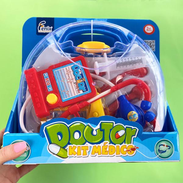 Imagem de Kit Médico Brinquedo Infantil com Maleta Doutor Fenix 10 Peças Azul e Vermelho