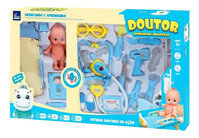 Imagem de Kit Medico Doutor Pequenos Doutores Com Boneco Azul Fenix