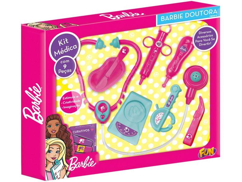 Imagem de Kit Médico Infantil Barbie Doutora Médica Médio - 9 Peças Fun