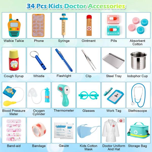 Imagem de Kit médico Sundaymot Doctor Kit para crianças com bolsa médica, 34 unidades