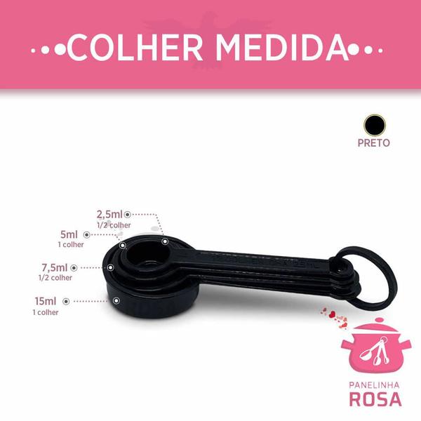 Imagem de Kit Medida 10 Pçs Jarra 500ml Preta Copo C/Tampa (Preto) Xicara Preto Colher Preto Panelinha Rosa