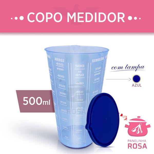 Imagem de Kit Medida 10 Peças Jarra 500ml Azul Copo C/Tampa (Azul) Xicara Jeans Colher Jeans Panelinha Rosa