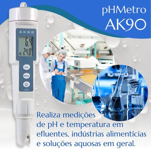 Imagem de Kit Medidor de pH Phmetro AK90 Com Soluções de Calibração pH 4, 7 e KCl 3M