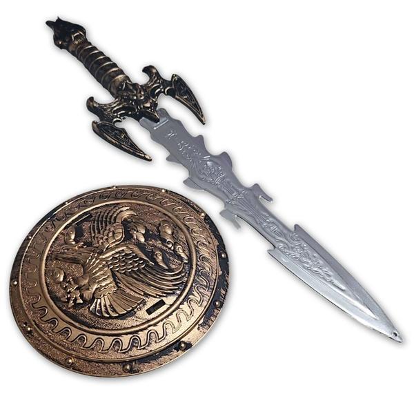 Kit Medieval Espada Escudo Guerreiro de combate Infantil - Wellmix Imagem de Kit Medieval Espada Escudo Guerreiro de combate Infantil