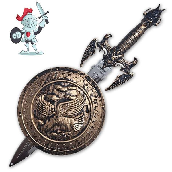 Kit Medieval Espada Escudo Guerreiro de combate Infantil - Wellmix Imagem de Kit Medieval Espada Escudo Guerreiro de combate Infantil