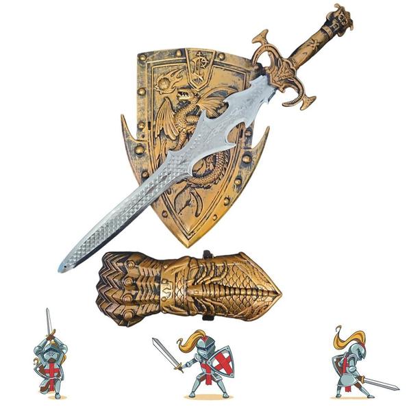 Kit Medieval Espada Escudo Manopla De Combate Infantil - Wellmix Imagem de Kit Medieval Espada Escudo Manopla De Combate Infantil