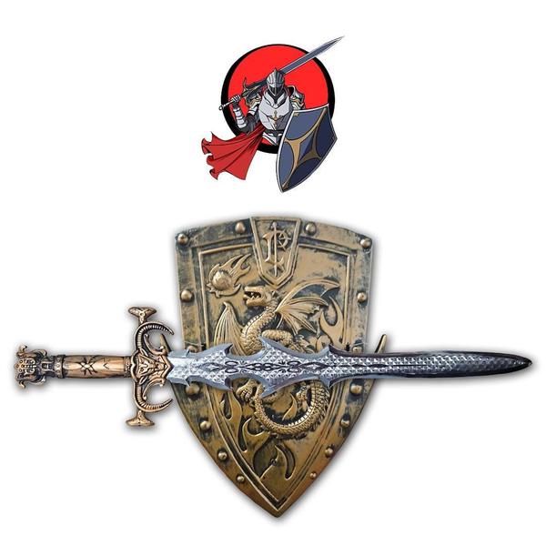 Kit Medieval Espada Escudo Manopla De Combate Infantil - Wellmix Imagem de Kit Medieval Espada Escudo Manopla De Combate Infantil