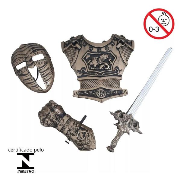 Imagem de Kit Medieval Infantil Armadura Espada Capacete Bracelete