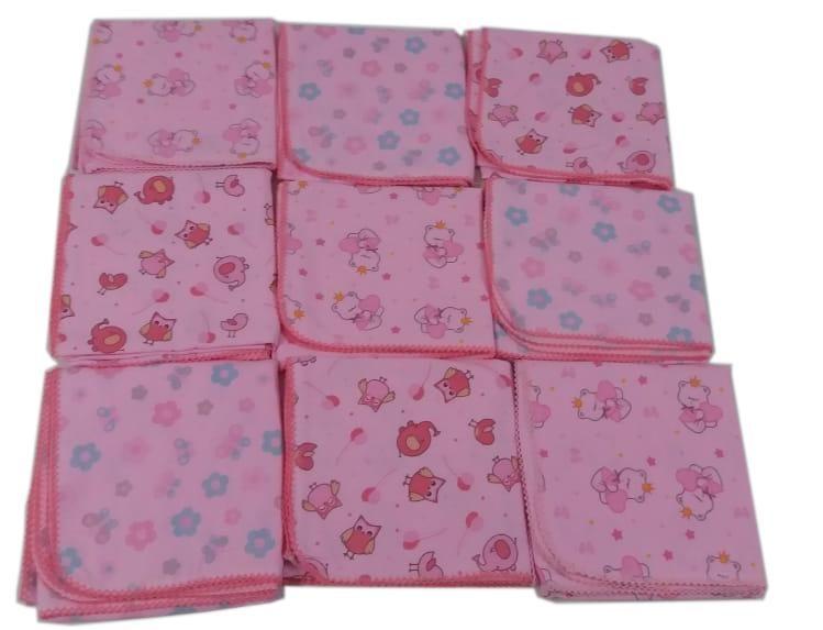 Imagem de Kit menina 10 cueiro flanelado estampado 80x80cm com crochê