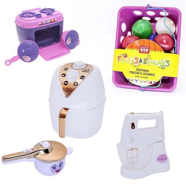 Imagem de Kit Menina Cozinha Fogão Batedeira Air Fryer 19 Peças