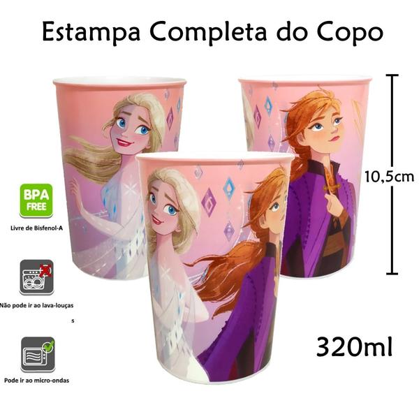 Imagem de Kit Meninas 3 em 1 Anna e Elsa Frozen Infantil Garrafinha Caneca e Copo Plasútil