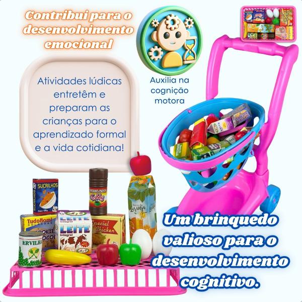 Imagem de Kit Mercadinho Infantil + Carrinho De Compra hortifruti 26 peças 