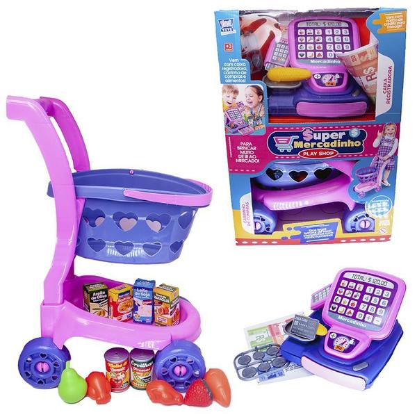 Kit Mercadinho Rosa Menina Comidinhas Registradora 71pç - Altimar Imagem de Kit Mercadinho Rosa Menina Comidinhas Registradora 71pç