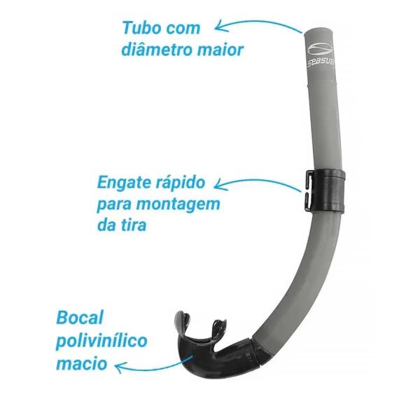 Imagem de Kit Mergulho Seasub 63A  Mascara Snorkel Dua Pro +  Respirador Spiro Com Válvula Preto/Titanio