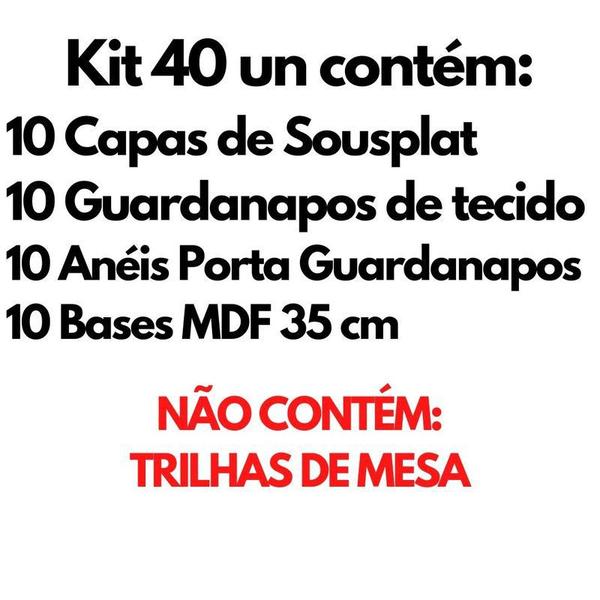 Imagem de Kit Mesa 10 Capas Sousplat 10 Bases 10 Guardanapos 10 Anéis