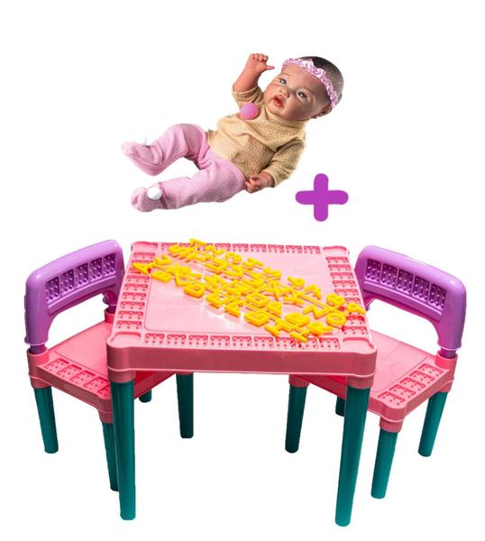 Imagem de Kit Mesa Atividades Tritec Menina + Baby Reborn Menina Rosa