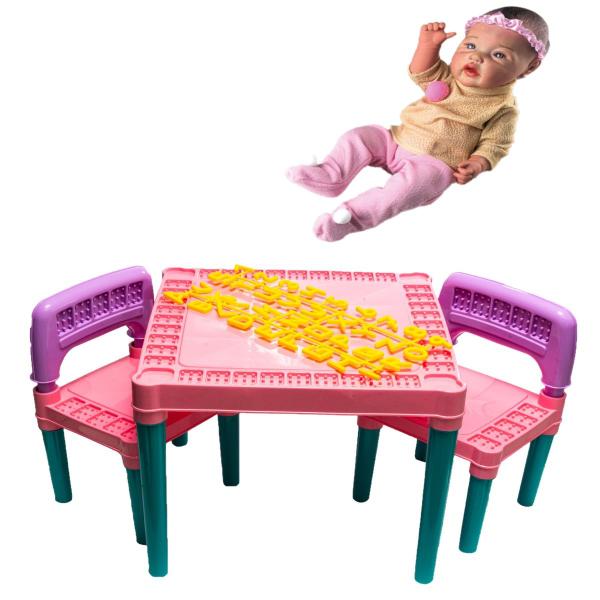 Imagem de Kit Mesa Atividades Tritec Menina + Baby Reborn Menina Rosa